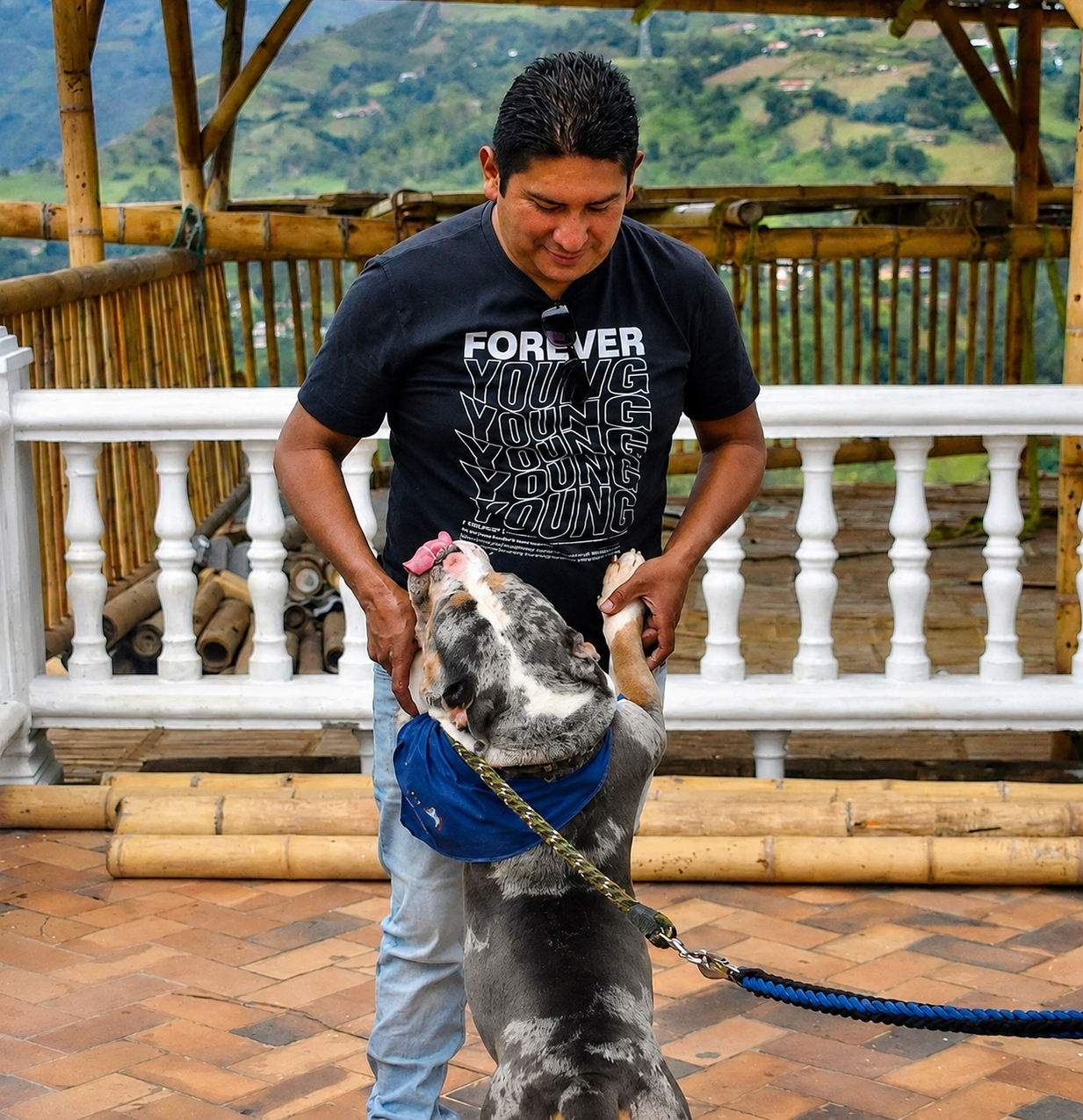 Traveler bonding with local host family in South America